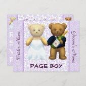 Page Boy - Teddy Bears lila Wedding Invite Kaart (Voorkant / Achterkant)