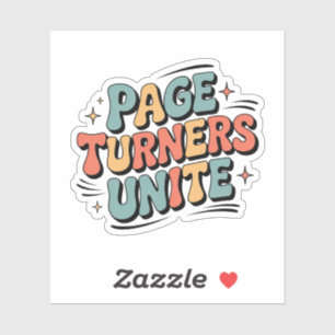 Page Turners Unite – Funky Retro Boekenliefhebber Sticker