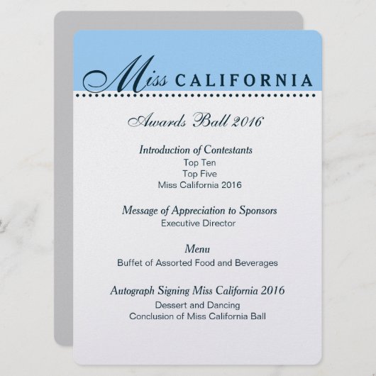 Pageant Awards Bal Programma in Metallic Zilver (Voorkant / Achterkant)