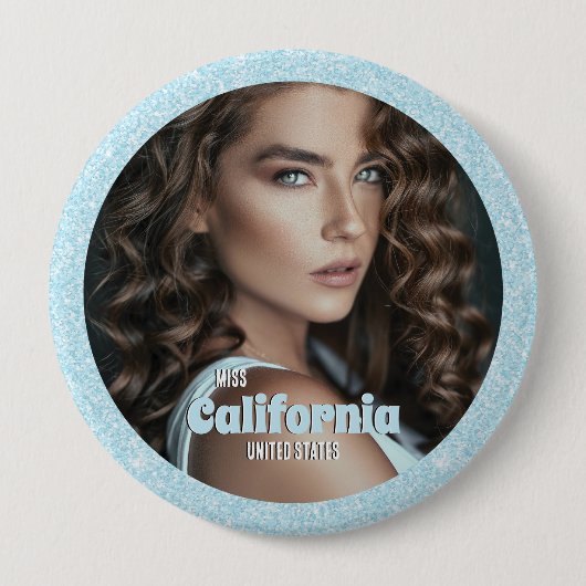 Pageant Button Pin | Aqua Glitter Glitz (Voorkant)