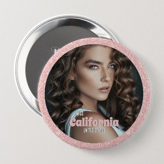 Pageant Button Pin | Foto met Glitter-achtergrond (Voorkant /achterkant)