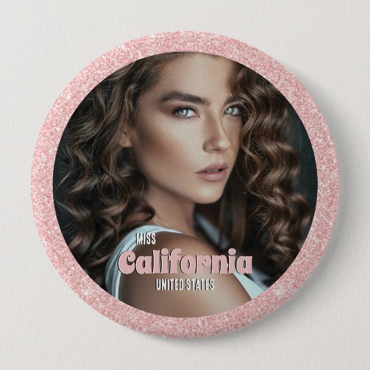 Pageant Button Pin | Foto met Glitter-achtergrond (Voorkant)