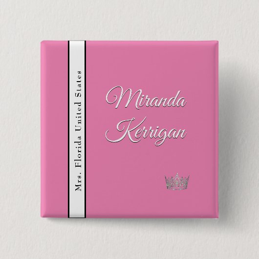 Pageant-Button | Roze achtergrondse kroon Vierkante Button 5,1 Cm (Voorkant)