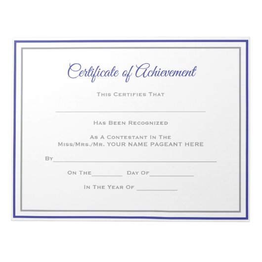 Pageant Certificates-Achievmming Notitieblok (Voorkant)