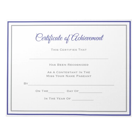 Pageant Certificates-Achievmming Notitieblok (Voorkant)