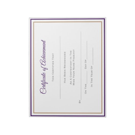 Pageant Certificates-Achievmming Notitieblok (Linkerzijde)