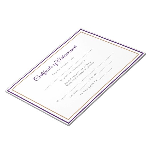 Pageant Certificates-Achievmming Notitieblok (Schuin)