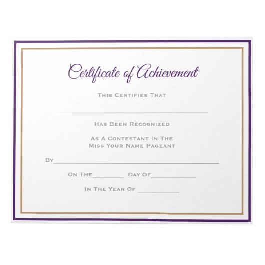 Pageant Certificates-Achievmming Notitieblok (Voorkant)
