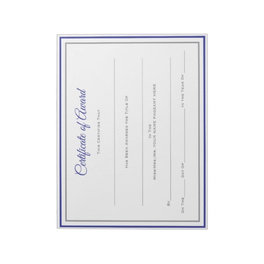 Pageant Certificates-Award Notitieblok (Linkerzijde)