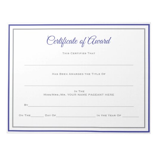 Pageant Certificates-Award Notitieblok (Voorkant)