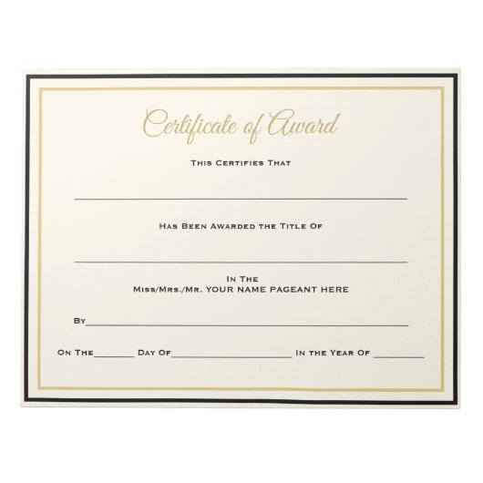 Pageant Certificates-Award Notitieblok (Voorkant)