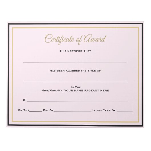 Pageant Certificates-Award Notitieblok (Voorkant)
