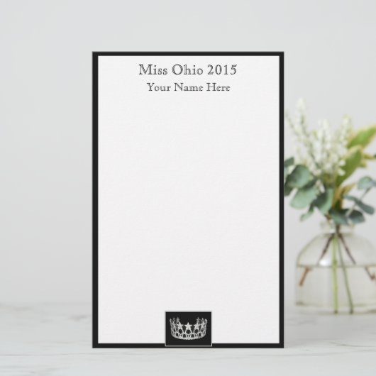 Pageant Crown & Aangepaste Naam Stationery Sheets Briefpapier (Staand voorkant)