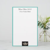 Pageant Crown & Aangepaste Naam Stationery Sheets Briefpapier (Staand voorkant)