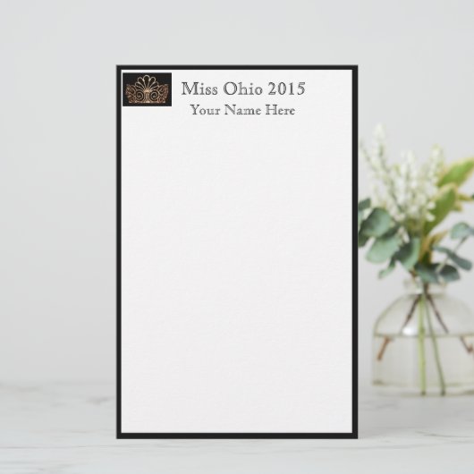 Pageant Crown & Aangepaste Naam Stationery Sheets Briefpapier (Staand voorkant)