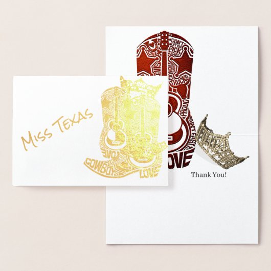 Pageant Crown Cowboy Boot Gold Bedankt Folie Kaarten (Display)