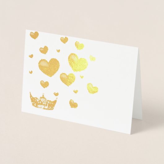 Pageant Crown & Hearts Bedankt Card Gold Folie Folie Kaarten (Voorkant)