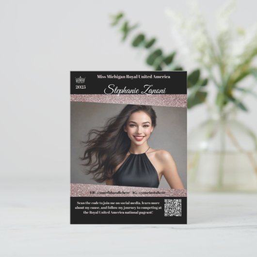 Pageant Promo-handtekeningkaart | QR-code Briefkaart (Staand voorkant)