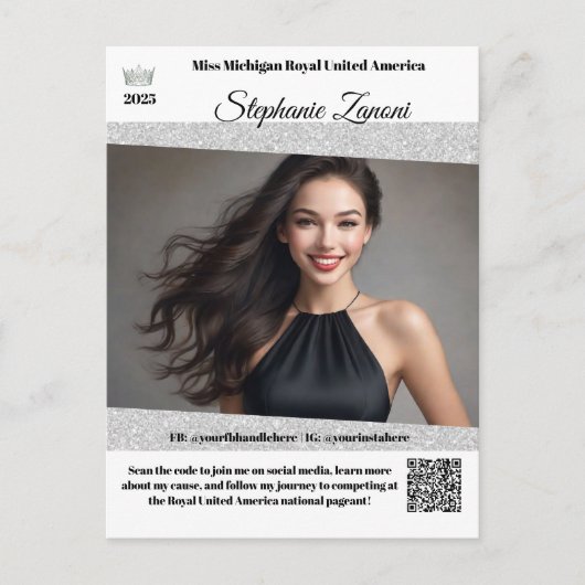 Pageant Promo Handtekeningkaart | QR Code Briefkaart (Voorkant)