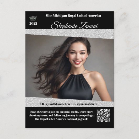 Pageant Promo-handtekeningkaart | QR-code Briefkaart (Voorkant)