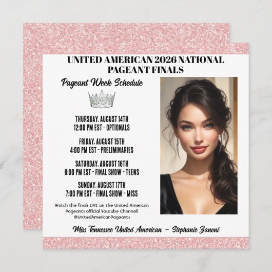 Pageant Schedule Invitation - Rose Gold Glitz Aankondiging (Voorkant / Achterkant)