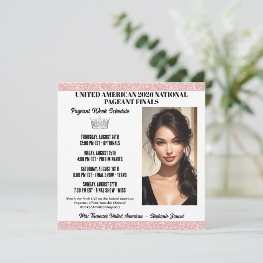 Pageant Schedule Invitation - Rose Gold Glitz Aankondiging (Staand voorkant)
