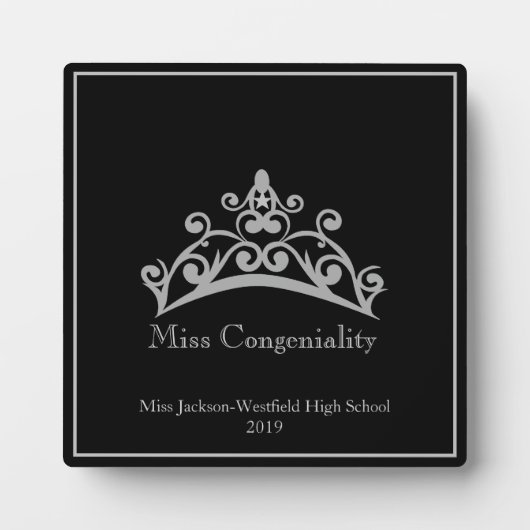 Pageant SLVR Tiara Crown Miss Congeniality Plaque Fotoplaat (Voorkant)