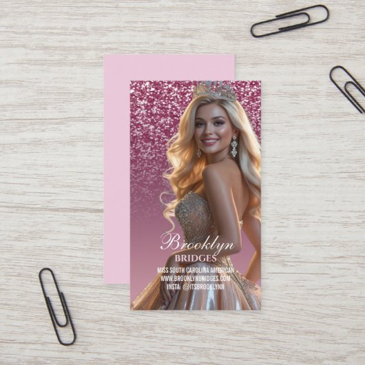 Pageant Visitekaartjes Bes Sparkle Uitgesneden Fot (Voorkant / Achterkant in situ)
