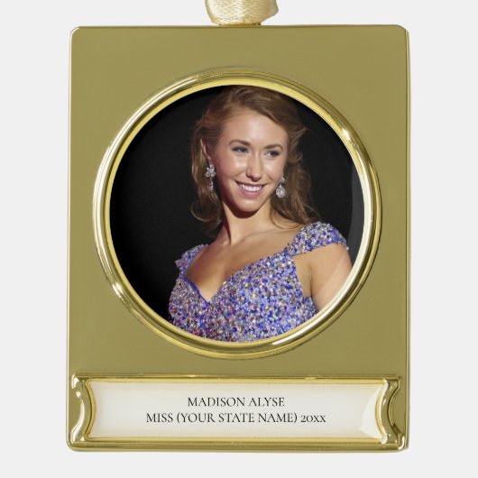 Pageant Winner Photo Ornament Verguld Banner Ornament (Voorkant)