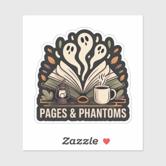 Pages & Phantoms — cozy spooky reading Sticker (Vel)