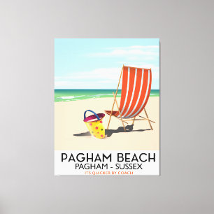 Pagham Beach Sussex vintage reisposter Canvas Afdruk