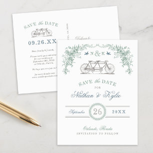 Pagina en blauwe  fiets Opslaan Datum Aankondigingskaart