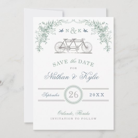 Pagina en blauwe fiets Opslaan Datum Save The Date (Voorkant)