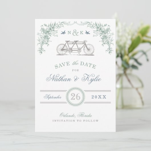 Pagina en blauwe fiets Opslaan Datum Save The Date (Staand voorkant)