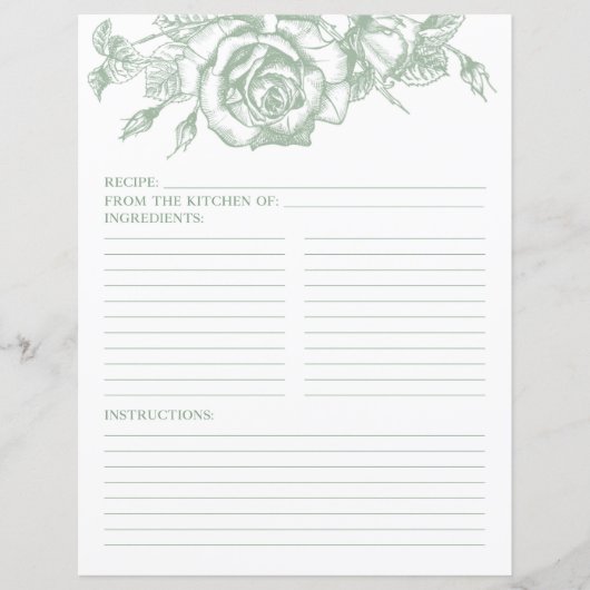 Pagina Groene Floral Shower Recipe (Voorkant)