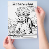 Pagina Kleur mij | Anime Boy eet watermeloen Flyer (Hand)