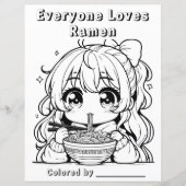 Pagina Kleur mij | Anime Girl Eating Ramen (Voorkant)