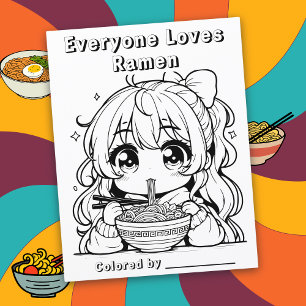 Pagina Kleur mij Anime Girl Eating Ramen