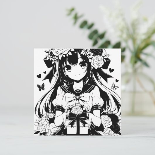 Pagina Kleur mij | Anime Verjaardag voor haar Kaart (Staand voorkant)