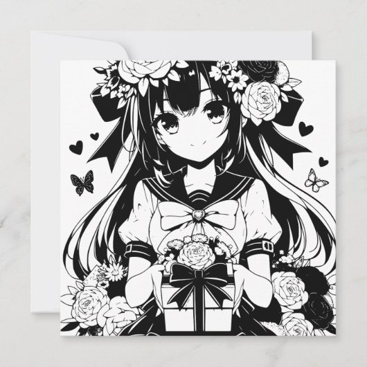 Pagina Kleur mij | Anime Verjaardag voor haar Kaart (Voorkant)