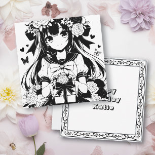 Pagina Kleur mij Anime Verjaardag voor haar Kaart