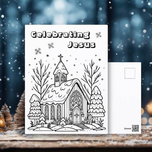 Pagina Kleur mij | kerstkerk Briefkaart