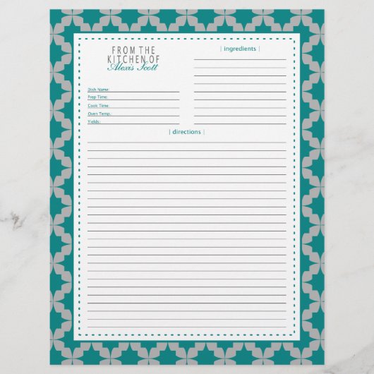 Pagina met blauwgroen Retro Star Recipe (Voorkant)