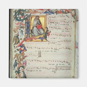 Pagina met een muzieknotatie met een historiek magneet