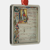 Pagina met een muzieknotatie met een historiek metalen ornament (Rechts)