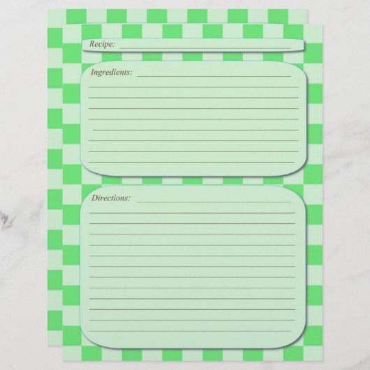 Pagina met groene lichte ingecheckte recept (Voorkant / Achterkant)