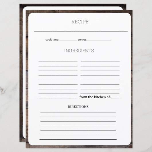 Pagina met moderne Rustic Recipe Cookbook Lined (Voorkant / Achterkant)