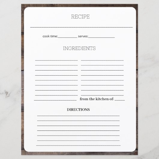 Pagina met moderne Rustic Recipe Cookbook Lined (Voorkant)