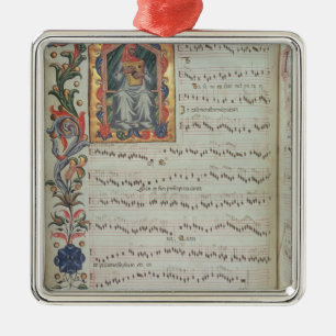 Pagina met muzieknotatie met historiek metalen ornament