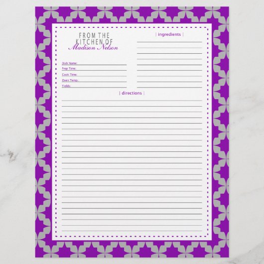 Pagina met Paarse Retro Star Recipe (Voorkant)